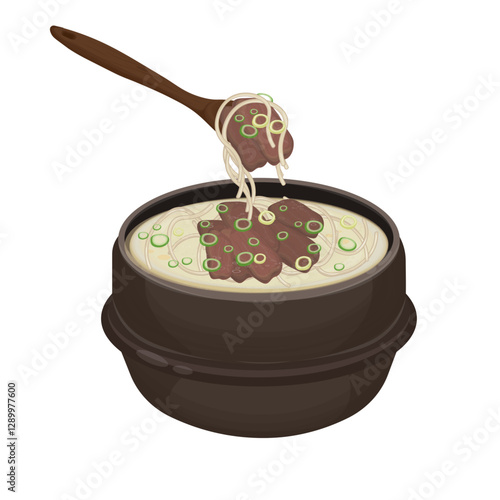 Vector Illustration Logo Clipart Ready to eat Seolleongtang  Korean Beef Bone Soup on a Ttukbaegi