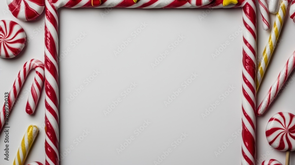 Obraz premium Festive Candy Cane Frame Christmas Sweets Lollipops Holiday Background