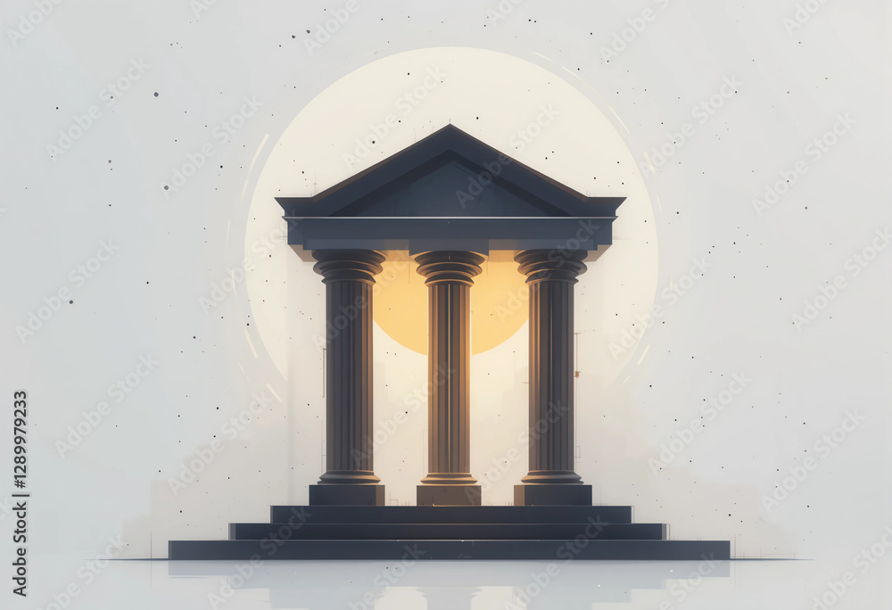 Stylized pillars supporting a glowing circle, minimalist architecture-inspired icon, gradient neutral tones, teamwork strength concept Stylized pillars supporting a glowing circle, minimalist architecture-inspired icon, gradient neutral tones, teamwork strength concept