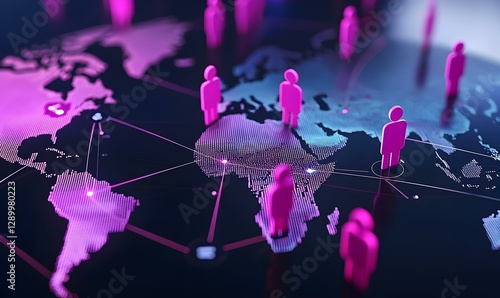 Global Connectivity, a vibrant digital landscape illustrating diverse people engaging through social media and technology, emphasizing communication's reach.