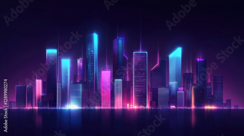 Futuristic neon skyline at night