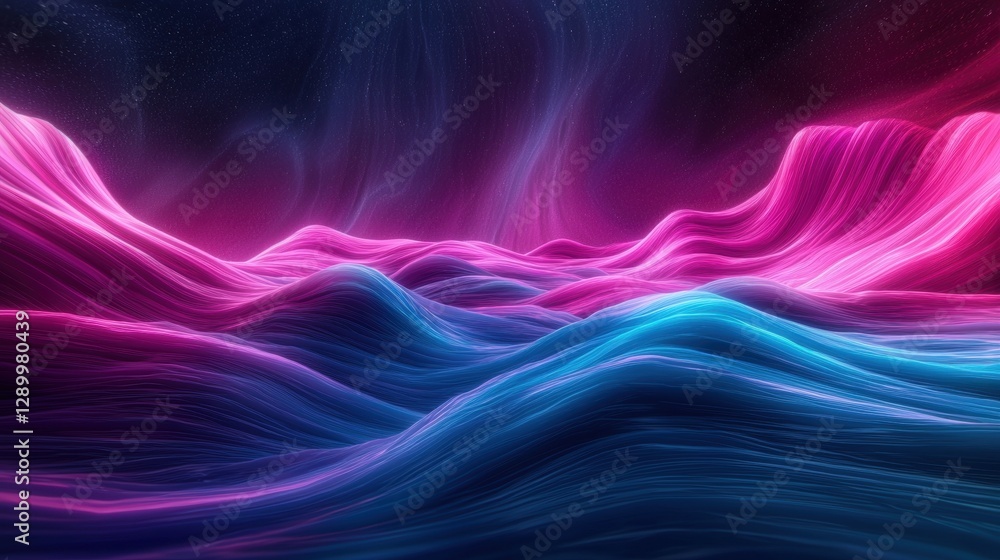 Fototapeta premium Abstract neon landscape with flowing waves of color