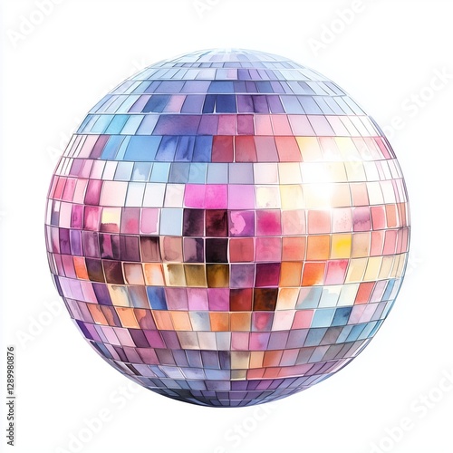 watercolor Shiny purple disco ball with reflective mirror surface isolated on white background photo