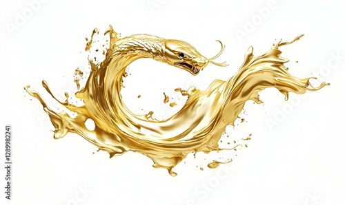 Golden calligraphy of a snake, elegant brush strokes, intricate zodiac design, symbolizing wisdom and transformation, vibrant artistic expression.
