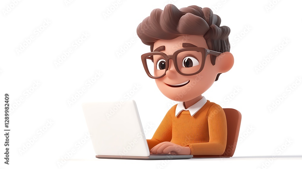 Young boy using laptop at home digital learning environment cheerful mood Young boy using laptop at home digital learning environment cheerful mood