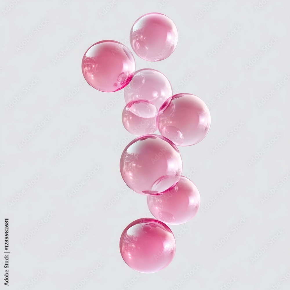 A group of pink bubbles floating vertical minimalist spheres accessories. A group of pink bubbles floating vertical minimalist spheres accessories.