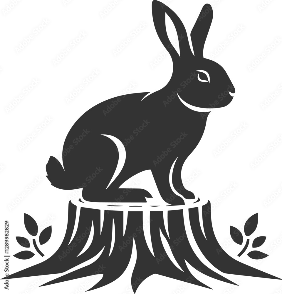 Obraz premium Rabbit standing on a tree stump vector animal silhouette
