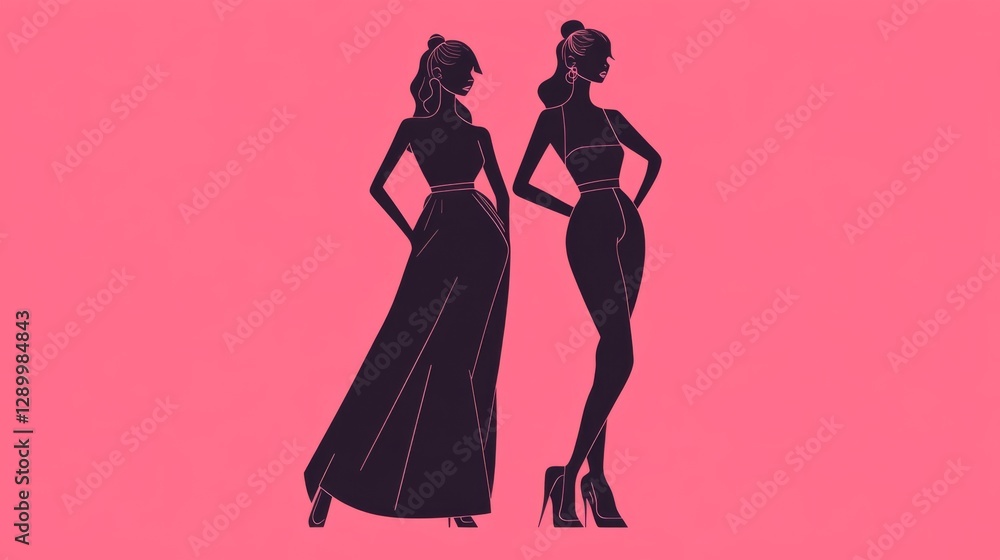 Two girls in goth-inspired outfits with pink hair, wearing knee-high boots, full-body Two girls in goth-inspired outfits with pink hair, wearing knee-high boots, full-body