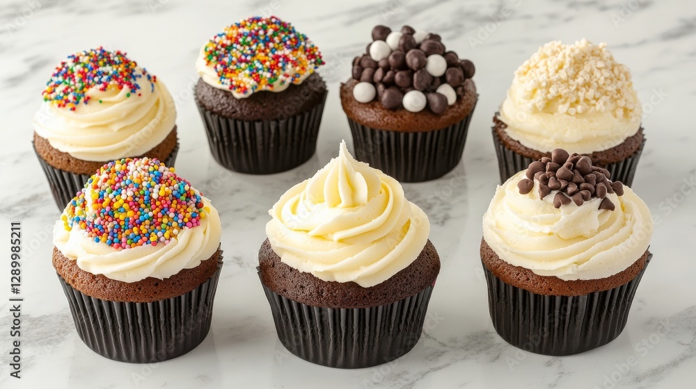 Colorful Cupcakes with Various Frosting and Toppings Colorful Cupcakes with Various Frosting and Toppings