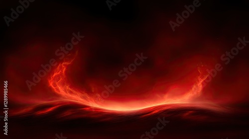 Fiery landscape, red glow, dark background, fantasy art, game design