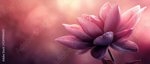 beautiful pink flower with delicate petals, softly illuminated in dreamy background