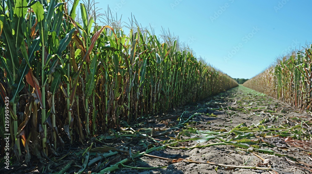A field of harvested crops with leftover residues ready for bioenergy conversion, highlighting the potential of agricultural waste in energy recycling A field of harvested crops with leftover residues ready for bioenergy conversion, highlighting the potential of agricultural waste in energy recycling