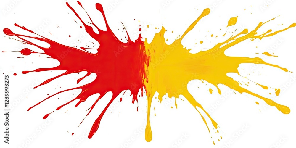 Fototapeta premium Red and yellow paint splash, vibrant, dynamic, design element, background