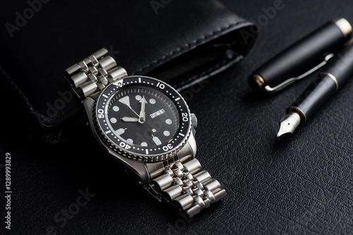 black dial luxury men wrist watch