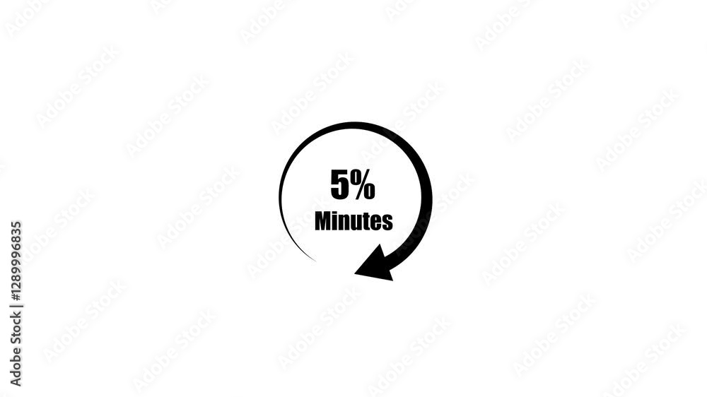 5 minutes timer symbol animation . 5 minute time circle icon.Clock, stopwatch, cooking time label.Countdown icon animation.