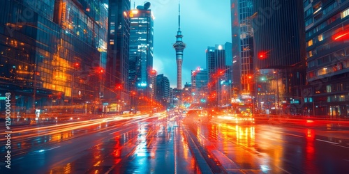 Wallpaper Mural Auckland city lights and reflections create a vibrant cityscape Torontodigital.ca