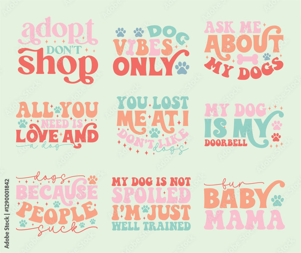 Fototapeta premium Groovy Dog Mom Shirt Svg, retro dog t-shirt svg design, Retro Cute Dog Svg design, Retro Dog Mama Svg, Dog Home Svg, Dog Mom Svg Clipart, Bandana Dog Svg, Funny Dog Quotes svg design, Boho Dog Svg, 