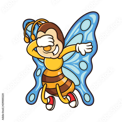 Cute butterfly with dabbing cartoon. Vector mascot illustration isolated on white background