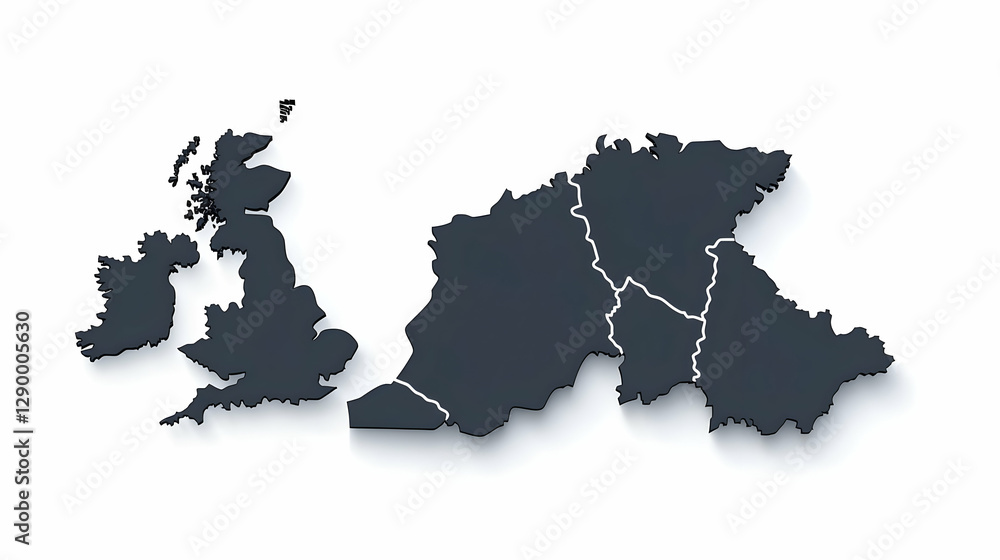 Fototapeta premium Great Britain Map Silhouette, a sleek flat design showcasing the outline of Great Britain, emphasizing its geographical features and shape.