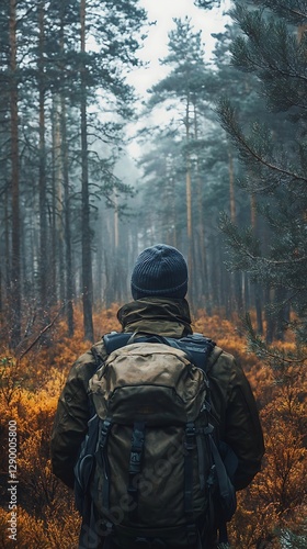 Wallpaper Mural Hiker autumn forest path fog Torontodigital.ca