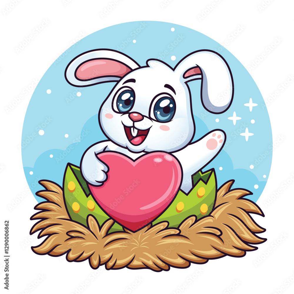 Cute rabbit hug heart isolated on white background. It can be used for printing, textiles, web design. Vector illustration Cute rabbit hug heart isolated on white background. It can be used for printing, textiles, web design. Vector illustration