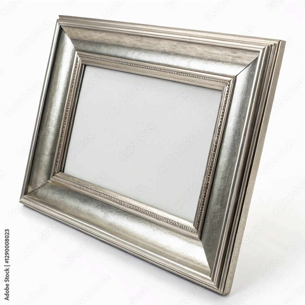 Fototapeta premium silver metallic picture frame, isolated on white,design, wooden, space, texture