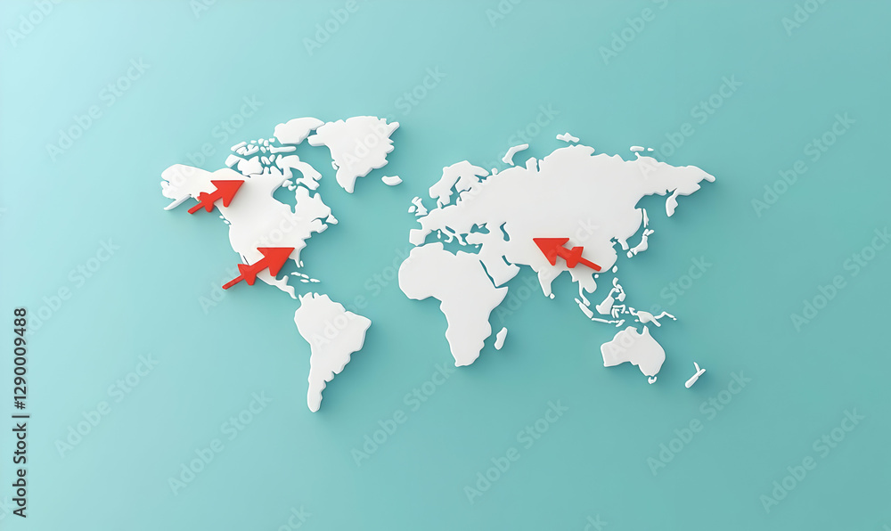 Obraz premium Artistic world map sketch, intricate lines and patterns, showcasing continents in white and red, capturing a unique geographical perspective.