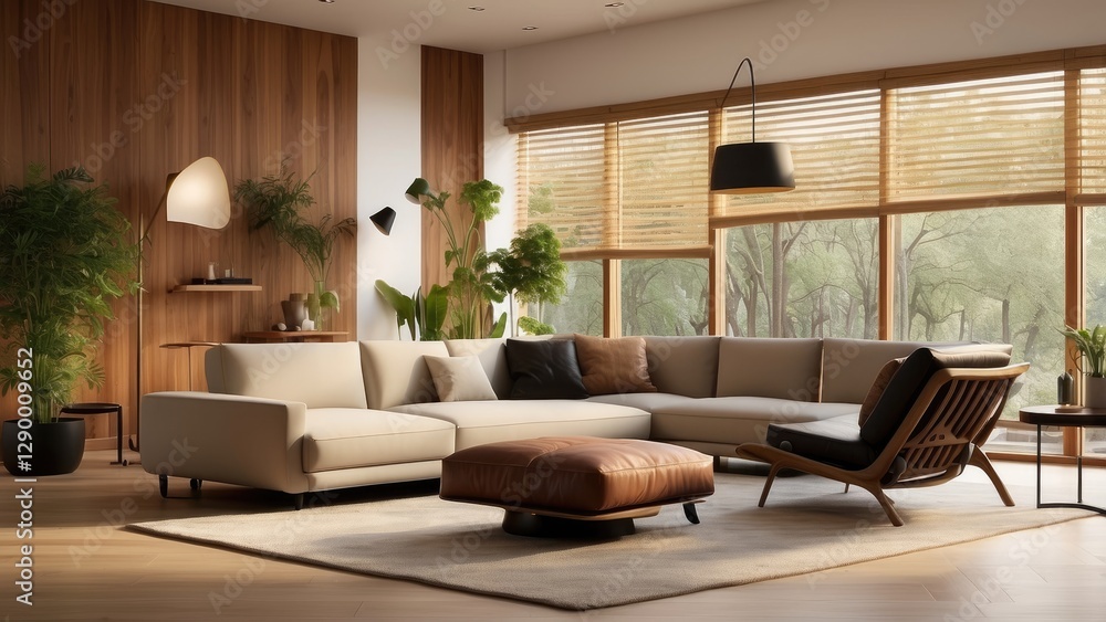 Modern living room with a minimalist design featuring a black accent wall Modern living room with a minimalist design featuring a black accent wall
