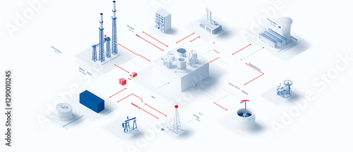 Wallpaper Mural Industrial process visualization manufacturing plant infographic digital environment aerial view efficiency concept Torontodigital.ca