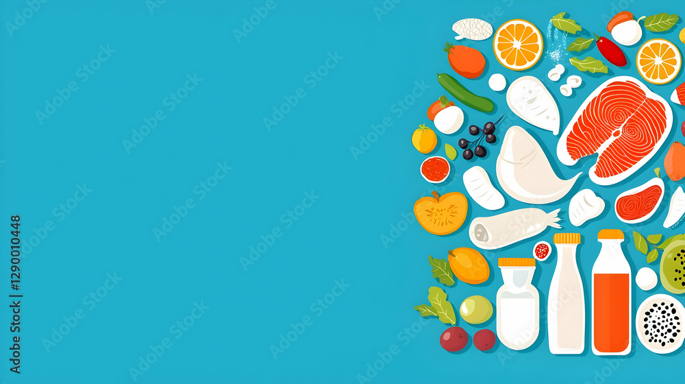 Fototapeta premium Vibrant assortment of fresh fruits and vegetables, showcasing a heart-healthy lifestyle, colorful display emphasizing nutrition and wellness.