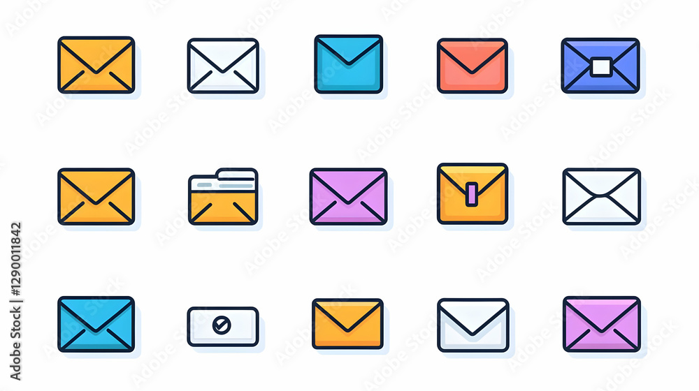 Minimalist Email Icon Collection, a sleek and modern set of email symbols featuring simple designs and clean lines for digital interfaces. Minimalist Email Icon Collection, a sleek and modern set of email symbols featuring simple designs and clean lines for digital interfaces.