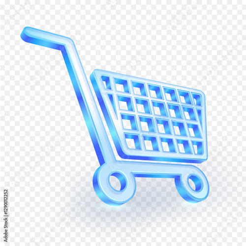 3D shopping cart icon transparent glass material. isolated on white background. Vector illustration for business, Ux design for App.