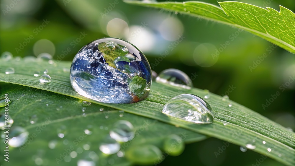 Earth Reflected in Water Droplet on Leaf Earth Reflected in Water Droplet on Leaf