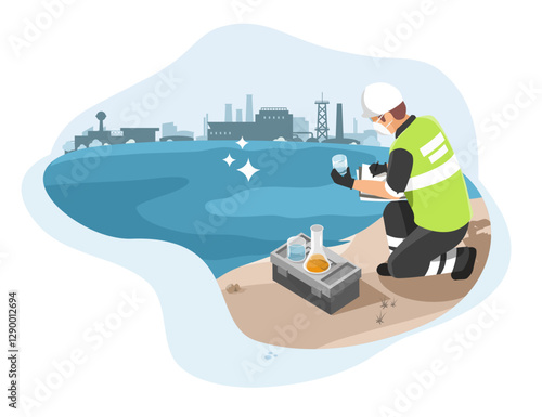 inspecter testing Waste water quality from industry zone pollution control and resource concept isometric isolated illustration