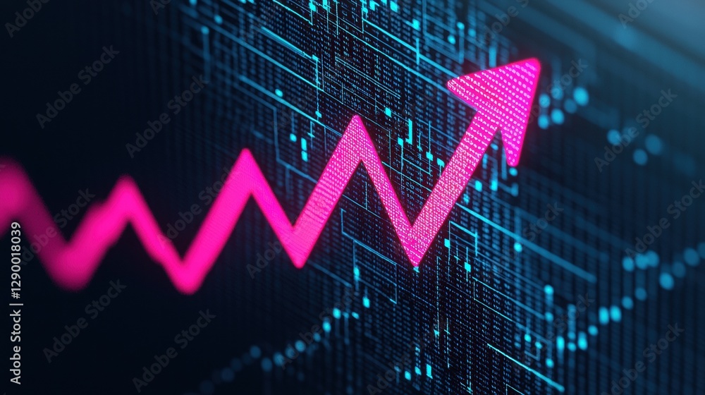 Naklejka premium Rising Trend Arrow with Digital Background in Vibrant Pink Color
