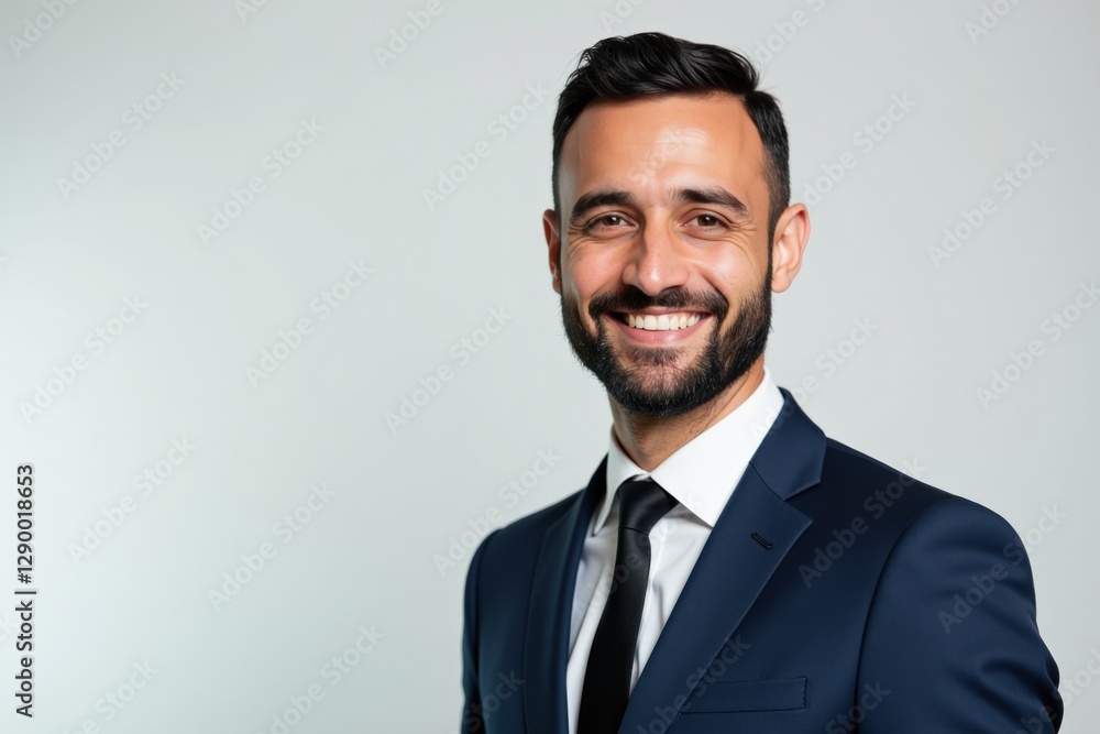 Confident South Asian Male Professional in Formal Attire Smiling Against a Soft Gray Background, Exuding Charisma and Approachability in a Business Environment Confident South Asian Male Professional in Formal Attire Smiling Against a Soft Gray Background, Exuding Charisma and Approachability in a Business Environment