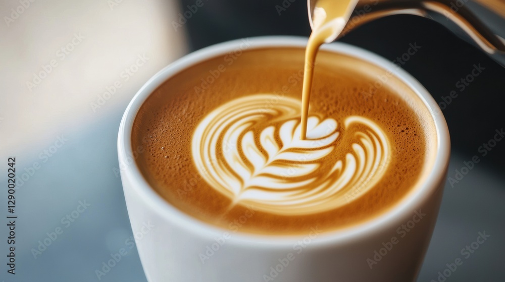 Beautiful Latte Art with Creamy Foam in a White Coffee Cup Beautiful Latte Art with Creamy Foam in a White Coffee Cup