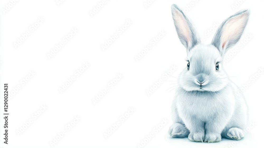 Adorable white rabbit relaxing on the ground in a peaceful natural setting Adorable white rabbit relaxing on the ground in a peaceful natural setting