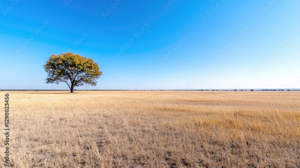 Lone tree in vast African savanna under clear blue sky Lone tree in vast African savanna under clear blue sky