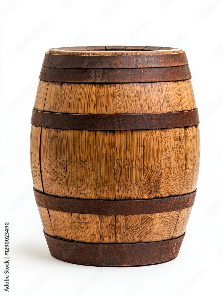 Fototapeta premium Vintage wooden barrel isolated on a clean white background for rustic or artisan themes