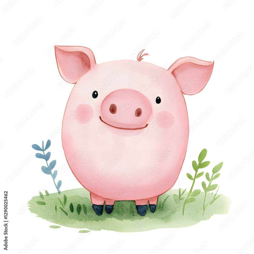 Watercolor illustration of a pig on a white bakground Watercolor illustration of a pig on a white bakground