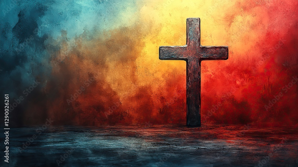 cross on abstract watercolor background christian symbol of faith and hope