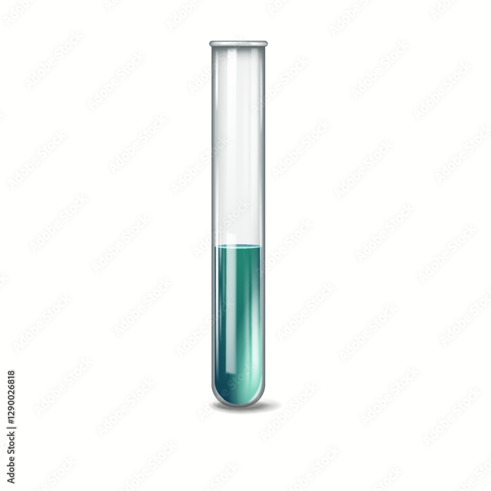 Illustration of a transparent laboratory test tube containing green liquid placed upright on a plain white background, symbolizing scientific experiments and research. Illustration of a transparent laboratory test tube containing green liquid placed upright on a plain white background, symbolizing scientific experiments and research.