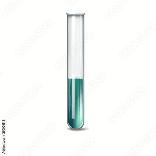 Illustration of a transparent laboratory test tube containing green liquid placed upright on a plain white background, symbolizing scientific experiments and research.