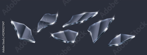 3D realistic illustration of stylized glowing glass shards against a dark background. Ideal for sci-fi compositions, futuristic design, and high-impact visuals.