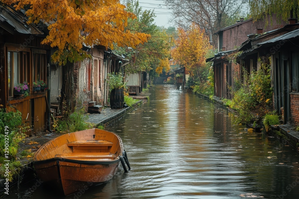 Obraz premium canal in the village of the country
