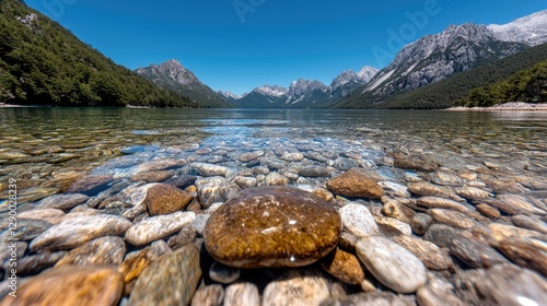 Wallpaper Mural Clear lake, mountain backdrop, tranquil scene, pebble foreground Torontodigital.ca