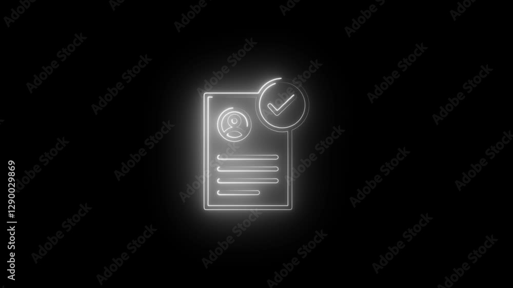 A glowing neon nusiness documents verified icon. Check list, clipboard, positive and negative confirm concept. A glowing neon nusiness documents verified icon. Check list, clipboard, positive and negative confirm concept.