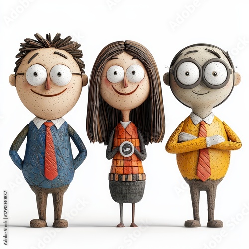 Whimsical Clay Figures in Business Attire Against White Background