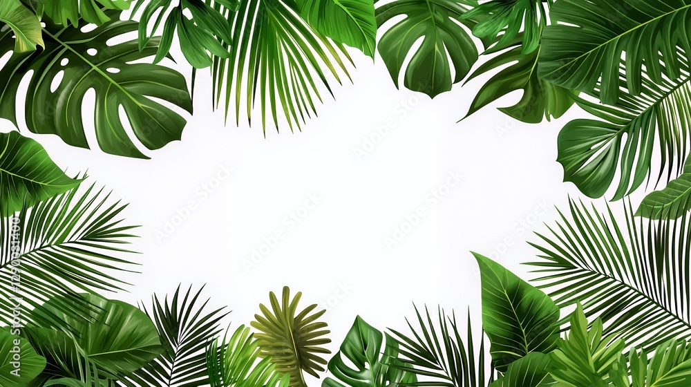 Fototapeta premium Green Lush Leaves Frame Natural Bright Background